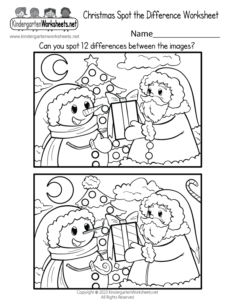 Christmas Spot The Difference Worksheet - Free Printable, Digital for Christmas Worksheets For Kids