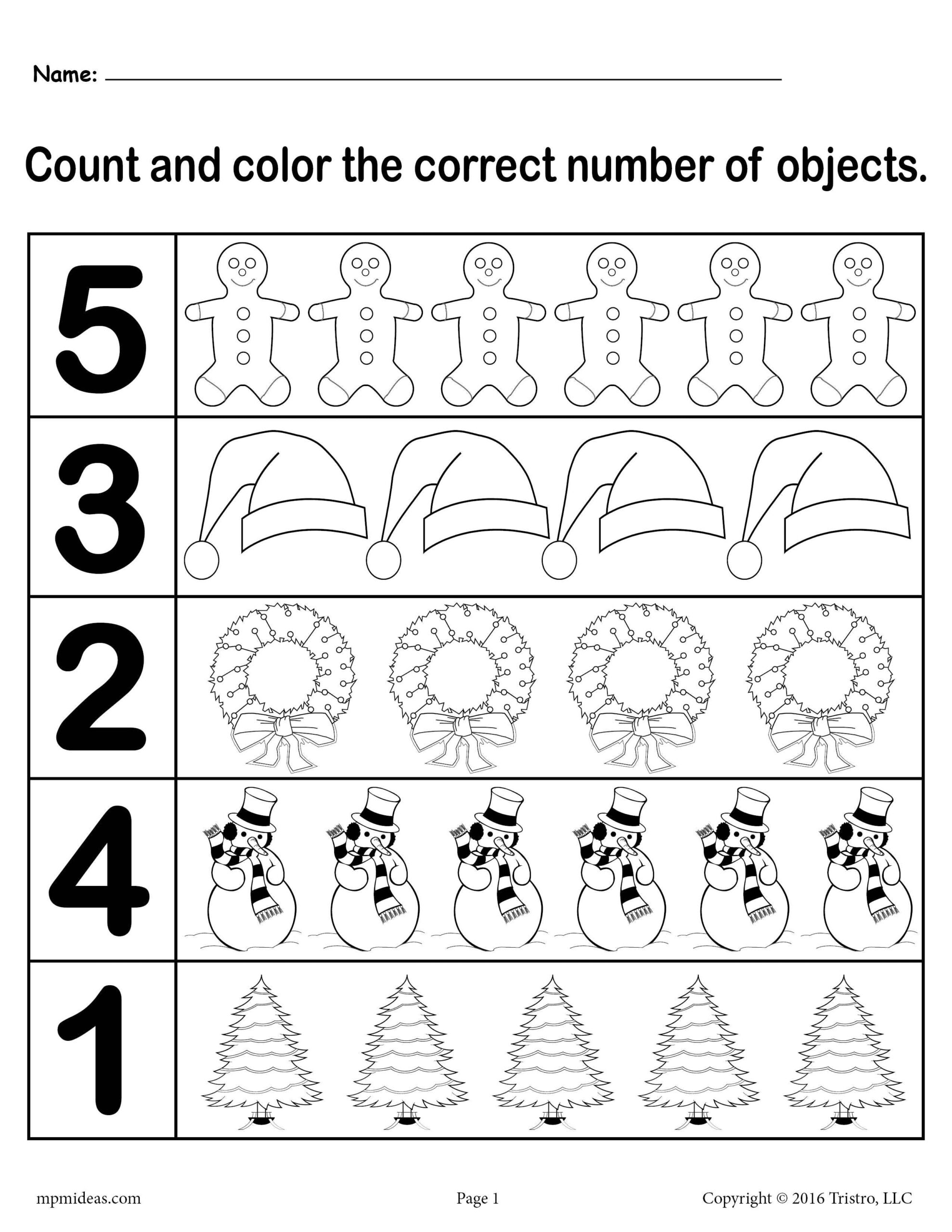 Christmas Themed Count And Color Worksheets (3 Printable Versions with regard to Christmas Number Worksheets