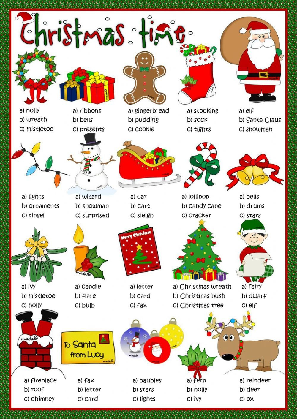 Christmas Time - Multiple Choice Worksheet within Christmas English Worksheets