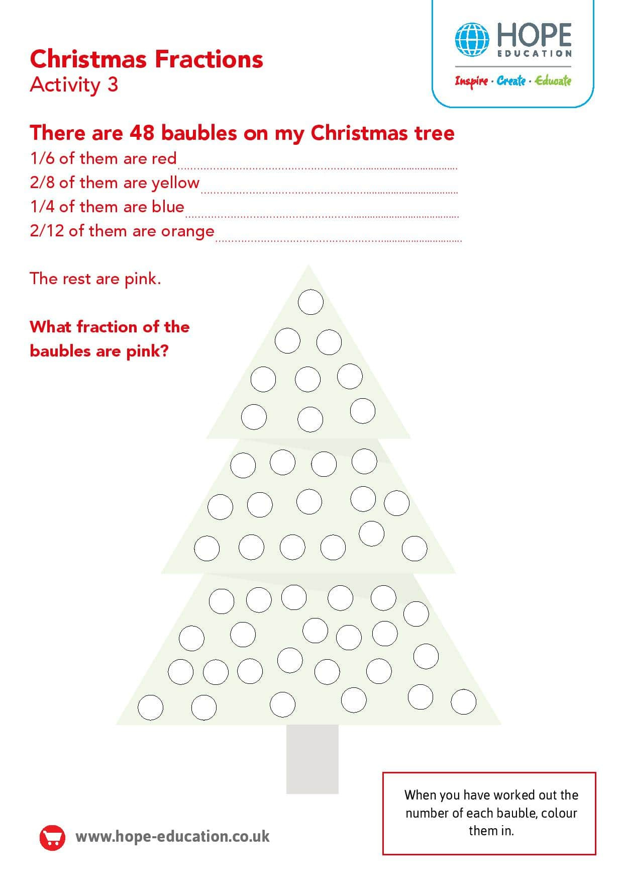 Christmas Tree Fractions: A Festive Maths Worksheet - Hope Blog inside Christmas Fractions Worksheets