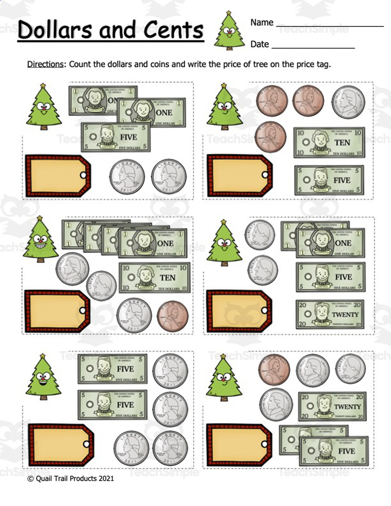 Christmas Tree Money Worksheetsteach Simple intended for Christmas Money Worksheets