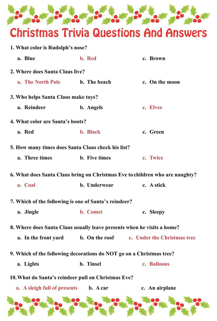 Christmas Trivia For Kids Fairly Printable throughout Christmas Trivia Worksheet