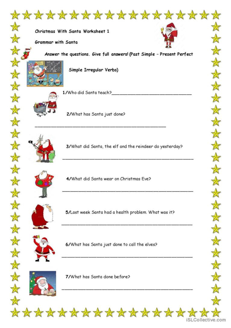 Christmas With Santa Worksheet 1 Gra…: English Esl Worksheets Pdf with Christmas Grammar Worksheets