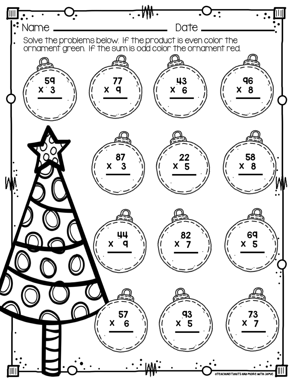 Christmas Worksheets 3Rd Grade Math E0E for Math Christmas Worksheets