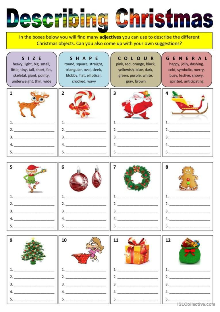 Describing Christmas (Adjectives) for Christmas Adjectives Worksheet