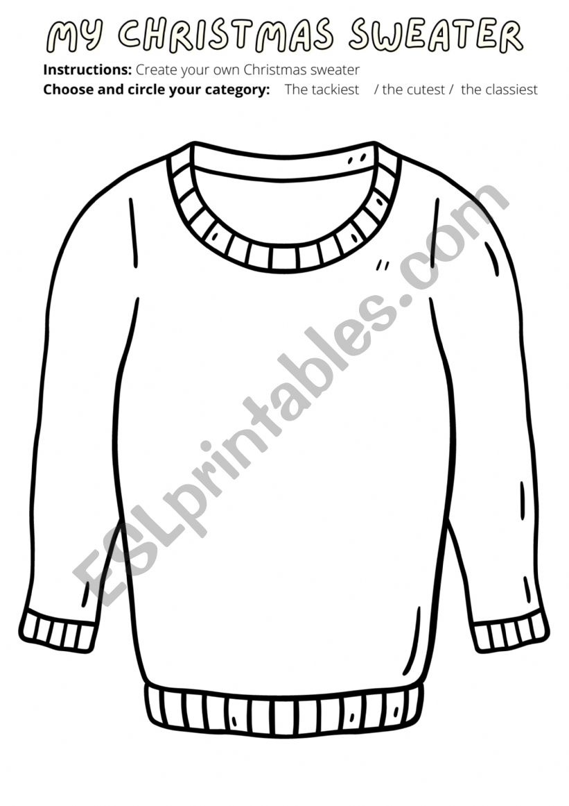 Design Your Ugly Christmas Sweater - Esl Worksheetplasticsparrows regarding Design An Ugly Christmas Sweater Worksheet