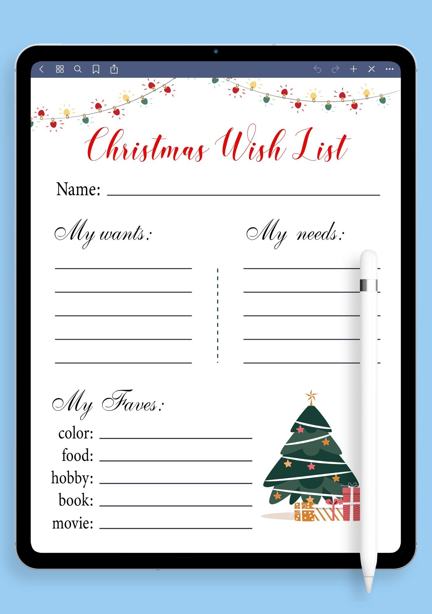 Download Printable White Christmas Wish List Template Pdf for Christmas List Worksheet