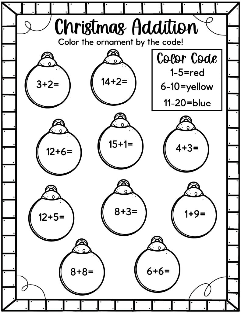 Easy Christmas Math Worksheets - Free! - Kids Activity Zone for Christmas Addition Worksheet