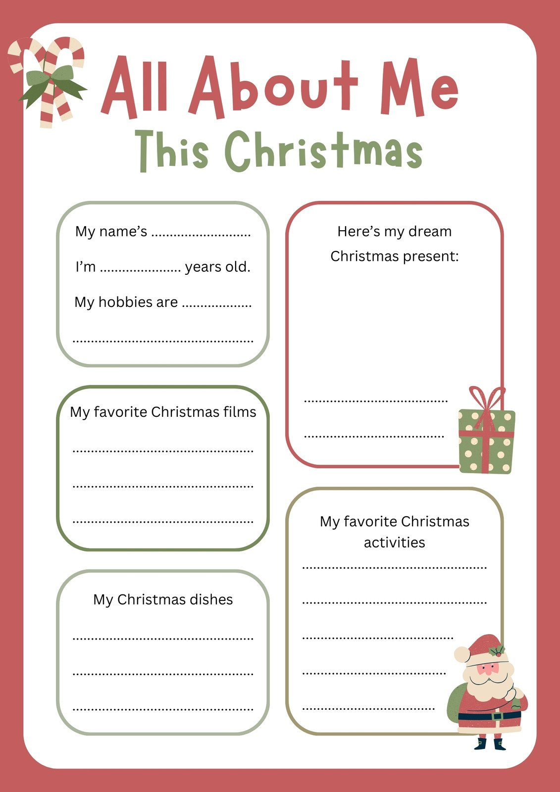 Free And Printable All About Me Worksheet Templates | Canva pertaining to All About Me Christmas Worksheet