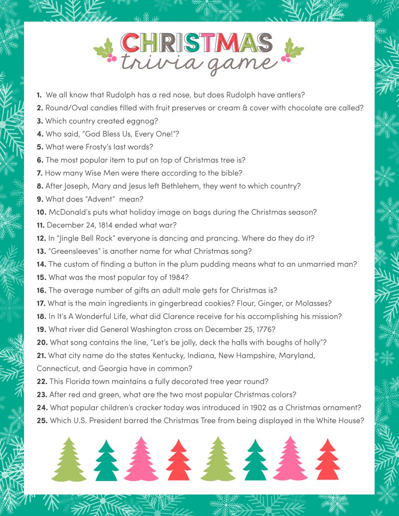 Free Christmas Trivia Printables {Games For The Family!} | Lil&amp;#039; Luna for Christmas Trivia Worksheet