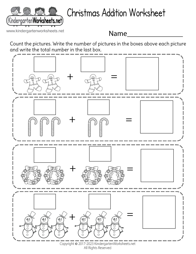 Free Printable Christmas Addition Worksheet for Kindergarten Worksheets Christmas