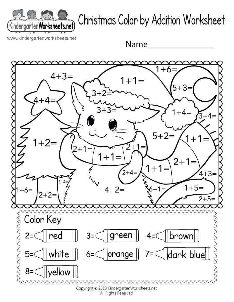 Free Printable Christmas Coloraddition Worksheet for 2nd Grade Christmas Worksheets