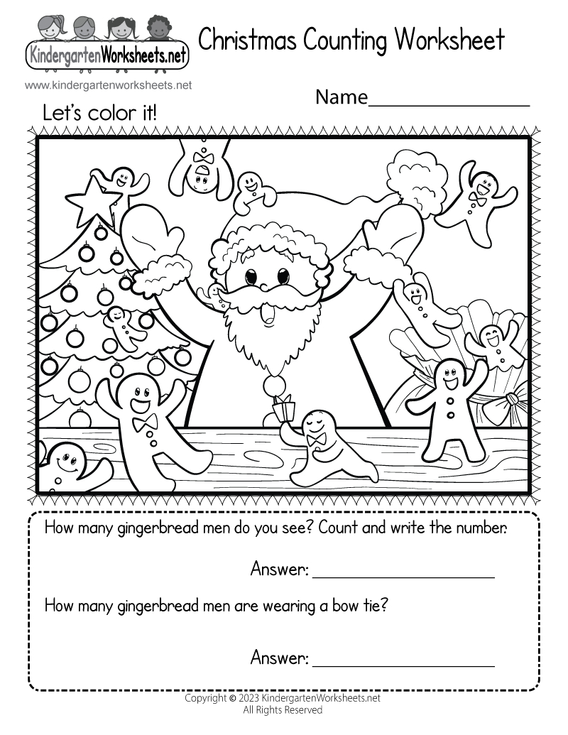 Free Printable Christmas Counting Worksheet throughout Kindergarten Christmas Worksheet