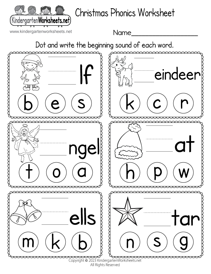 Free Printable Christmas Phonics Worksheet for Kindergarten Christmas Worksheet