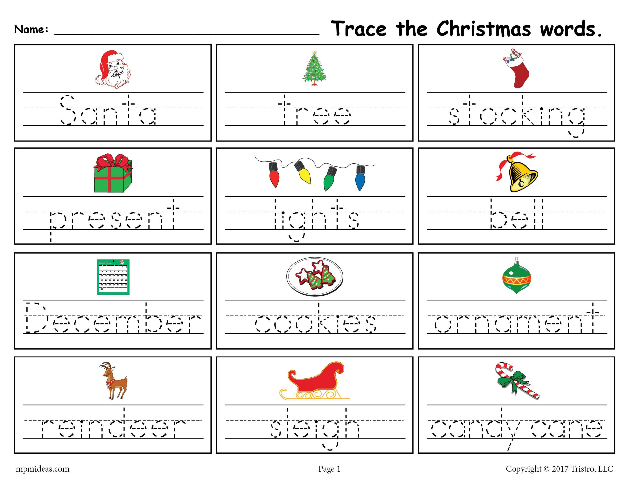 Free Printable Christmas Words Handwriting &amp;amp; Tracing Worksheet within Christmas Handwriting Worksheets