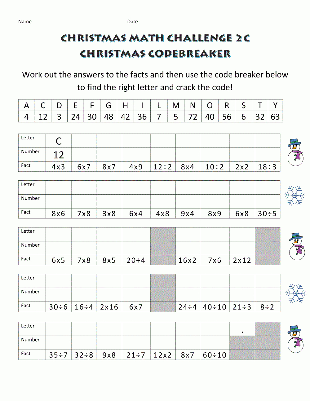 Fun Math Worksheets For Middle School Free for Math Worksheets For Christmas