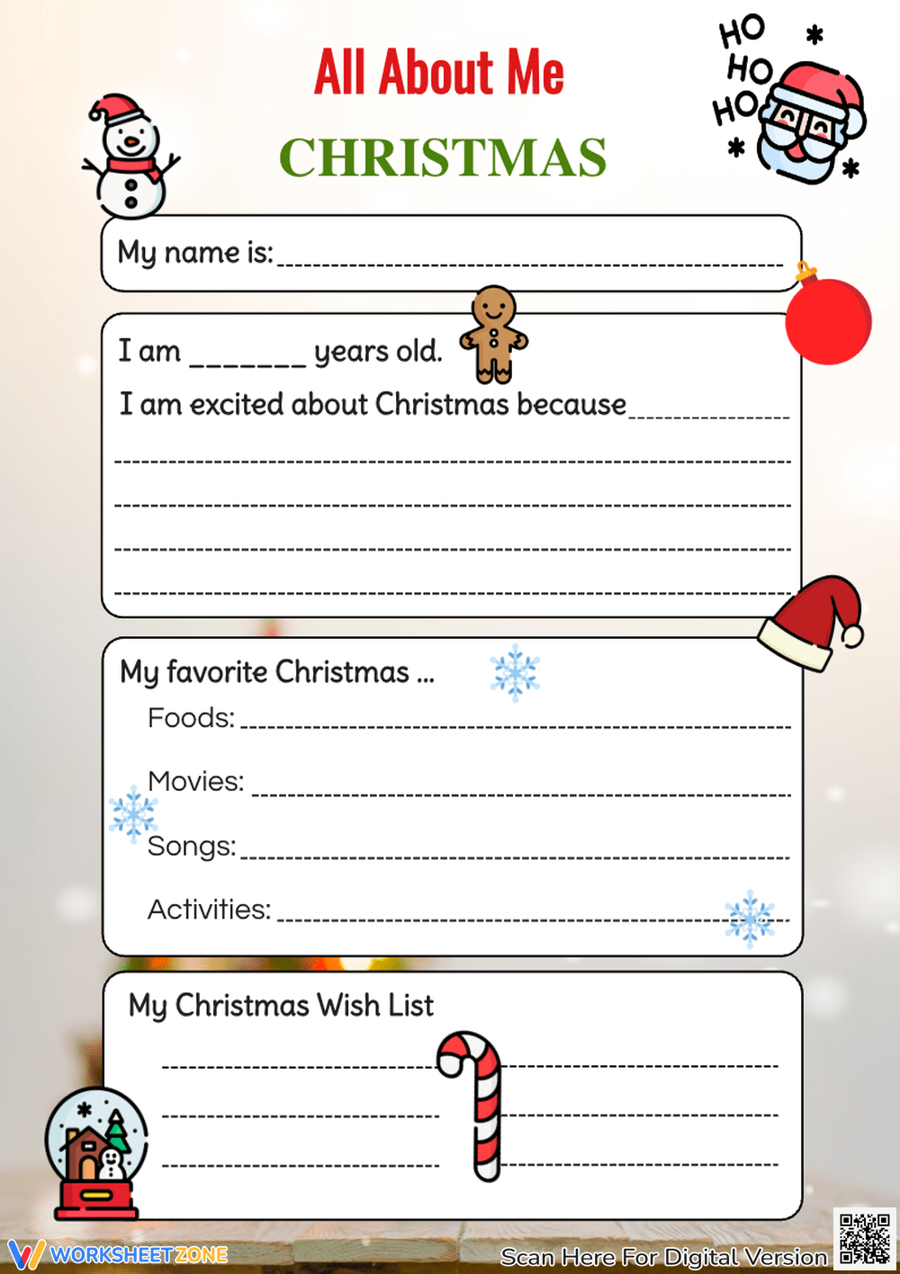 Grade 5 All About Me Christmas Worksheets intended for All About Me Christmas Worksheet