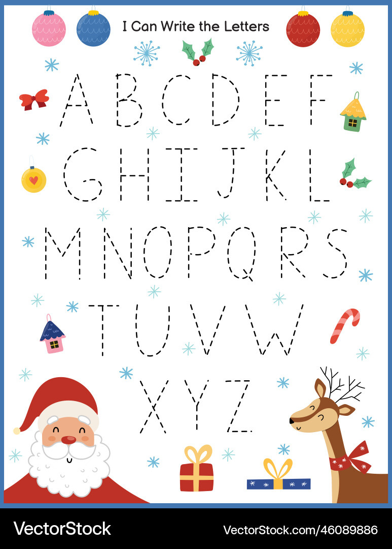 I Can Write Letters Christmas Worksheet For Kids Vector Image with Christmas Alphabet Worksheets