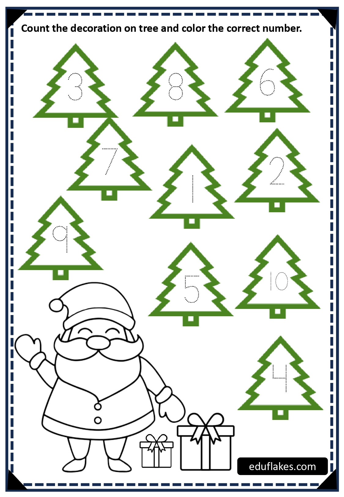 Kindergarten Christmas Free Worksheet Count And Trace Printable inside Christmas Preschool Math Worksheets