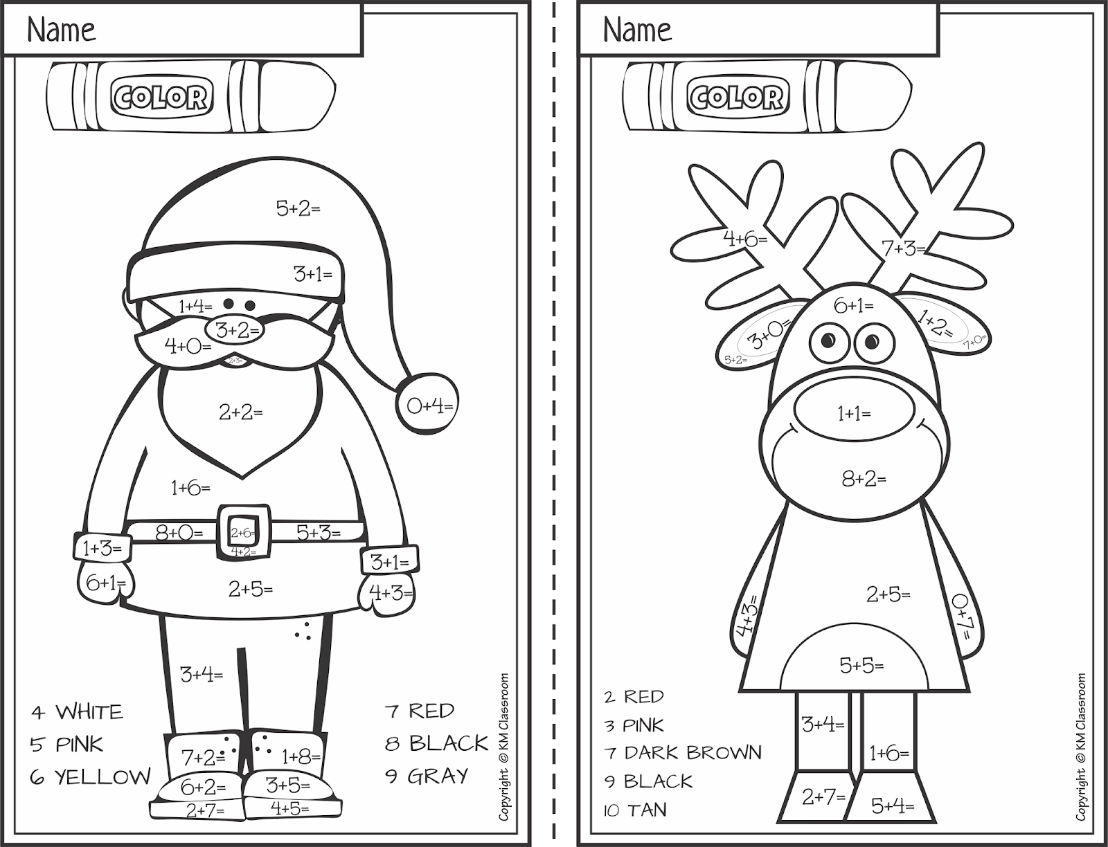 Km Classroom: Free Christmas Colornumber Addition Within 10 in Color By Number Worksheets For Christmas