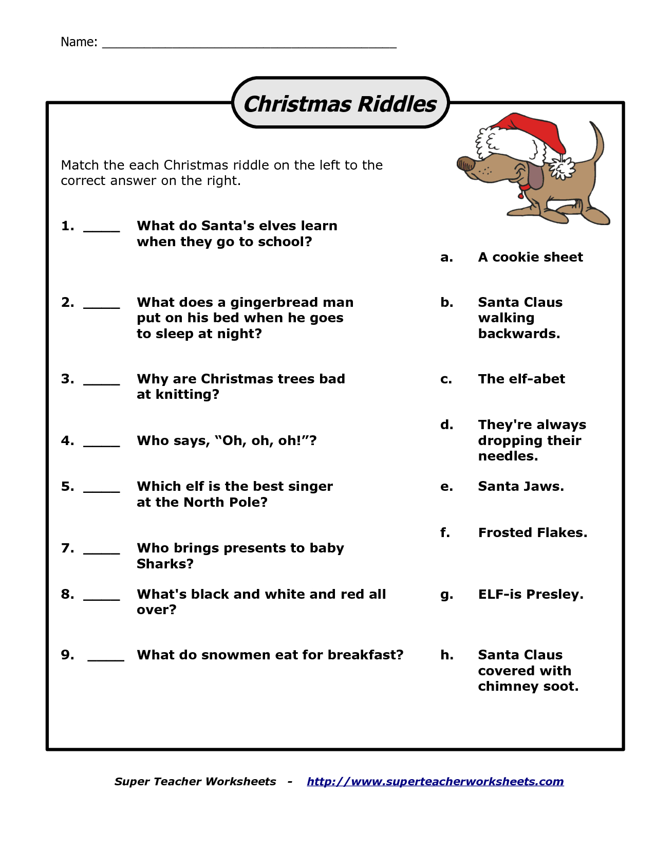 Pin Page within Christmas Riddles Worksheet