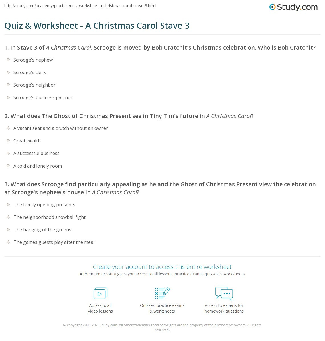 Quiz &amp;amp; Worksheet - A Christmas Carol Stave 3 | Study regarding A Lonely Christmas Chemistry Worksheet Answers