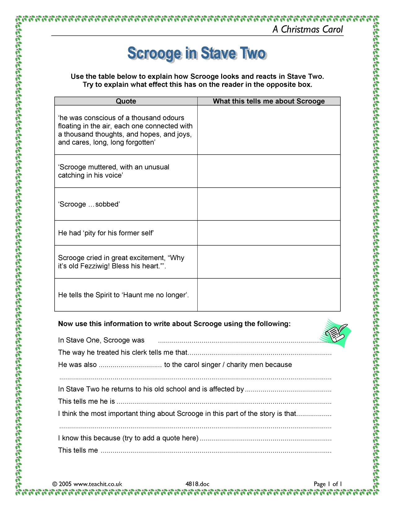 Scrooge In Stave 2 | A Christmas Carol |Teachit within Christmas Carol Worksheet