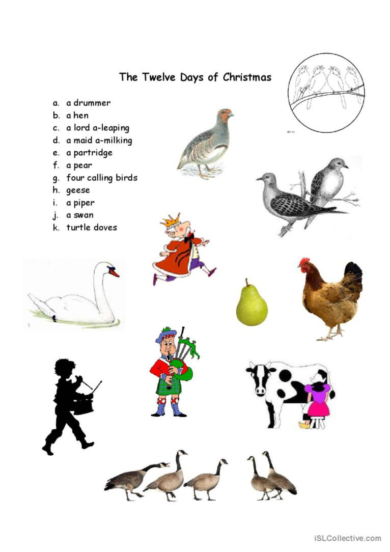 The 12 Days Of Xmas: English Esl Worksheets Pdf &amp;amp; Doc for 12 Days Of Christmas Worksheet