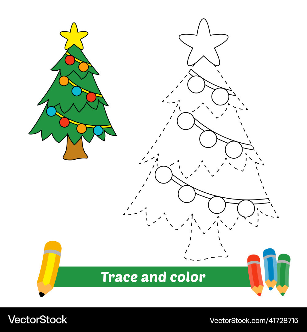 Trace And Color For Kids Christmas Tree Royalty Free Vector in Christmas Tree Tracing Worksheet