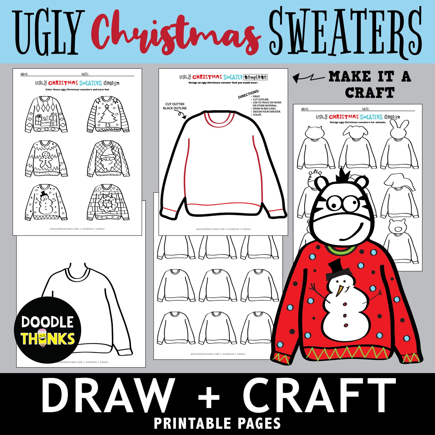 Ugly Christmas Sweater Creative Activity Pack - Payhip for Ugly Christmas Sweater Worksheet