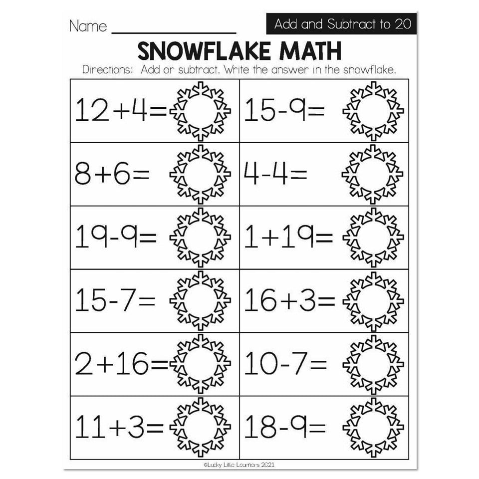 Winter - Early Finishers 1St Grade - Math - Add And Subtract To 20 intended for Christmas Math Worksheets 1St Grade