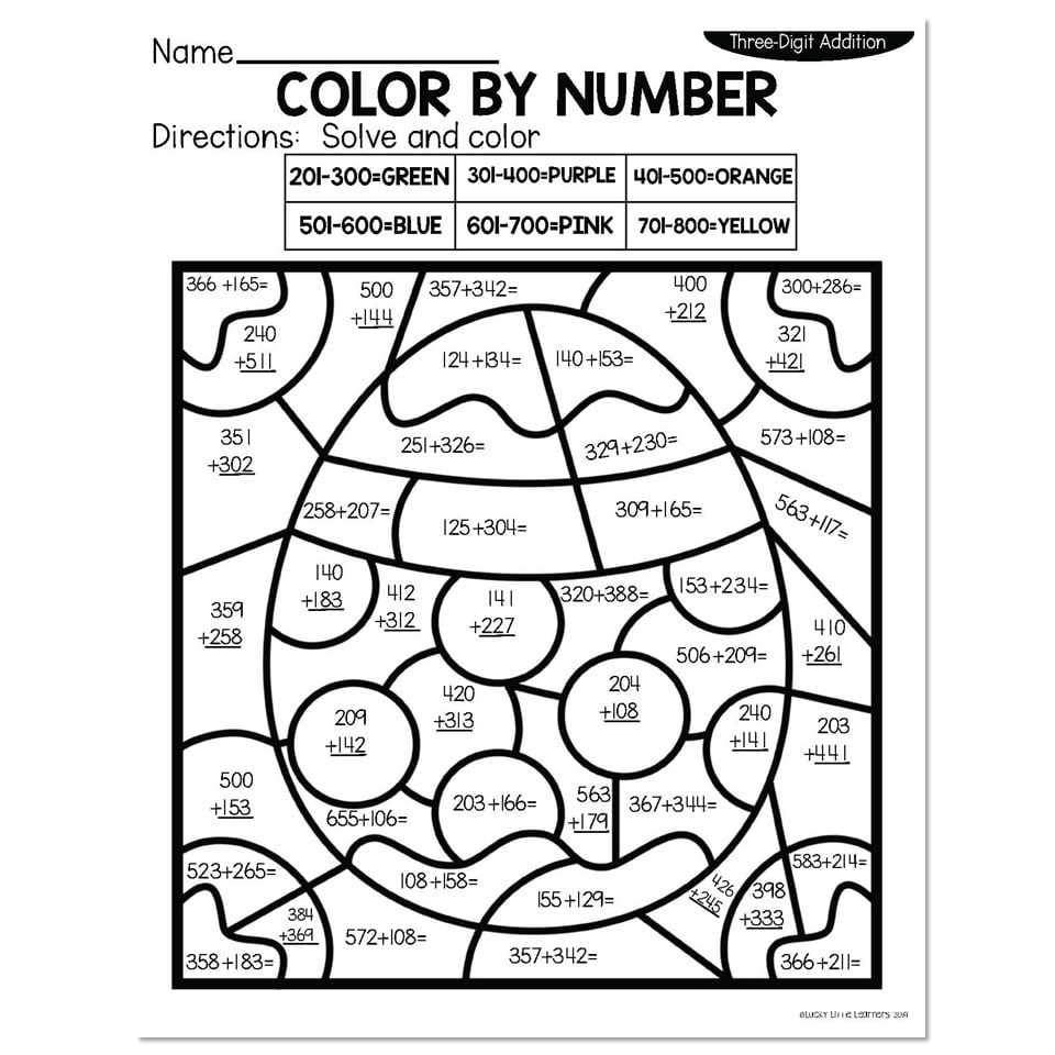 3-Digit Addition Spring Colornumber - Easter Egg - Lucky regarding Easter Adding Worksheets