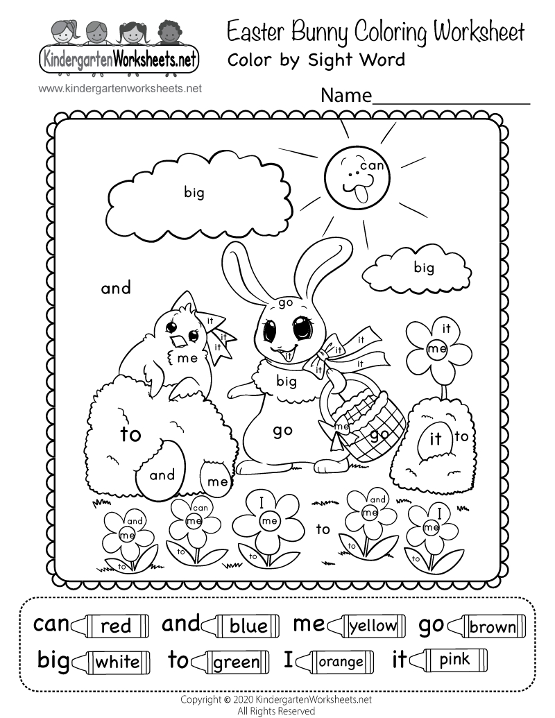 Easter Bunny Colorsight Word Worksheet - Free Printable inside Easter Free Worksheets