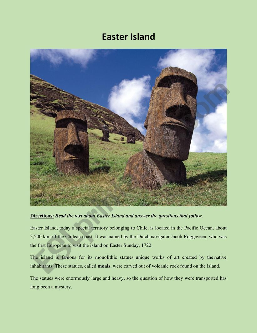 Easter Island - Esl Worksheetlina Milcheva in The Mystery Of Easter Island Worksheets Answers
