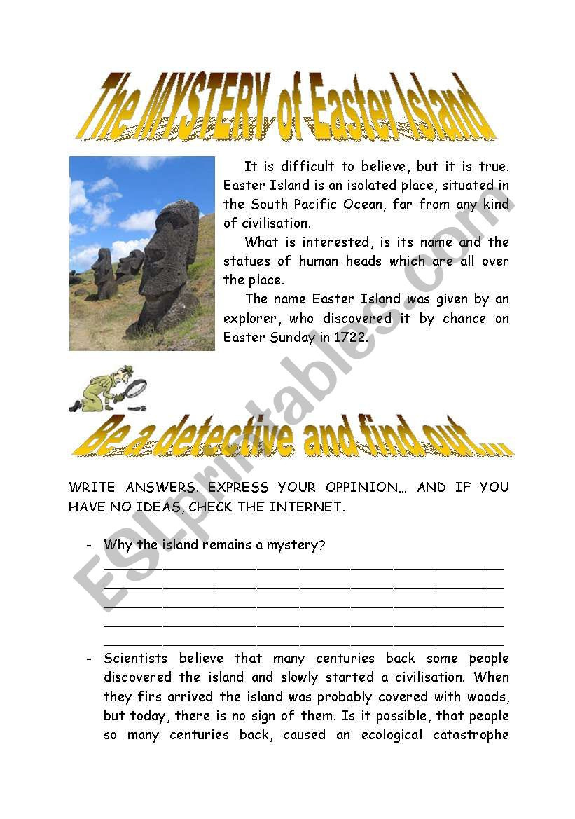 Easter Island Mystery - Esl Worksheetboradona for The Mystery of Easter Island Worksheets Answers