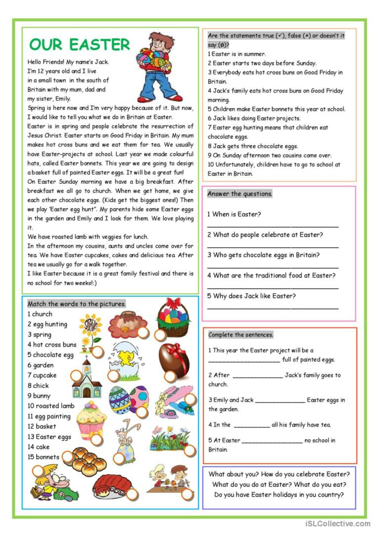 Our Easter Reading For Detail (Dee…: English Esl Worksheets Pdf &amp;amp; Doc in Free Easter Reading Comprehension Worksheets