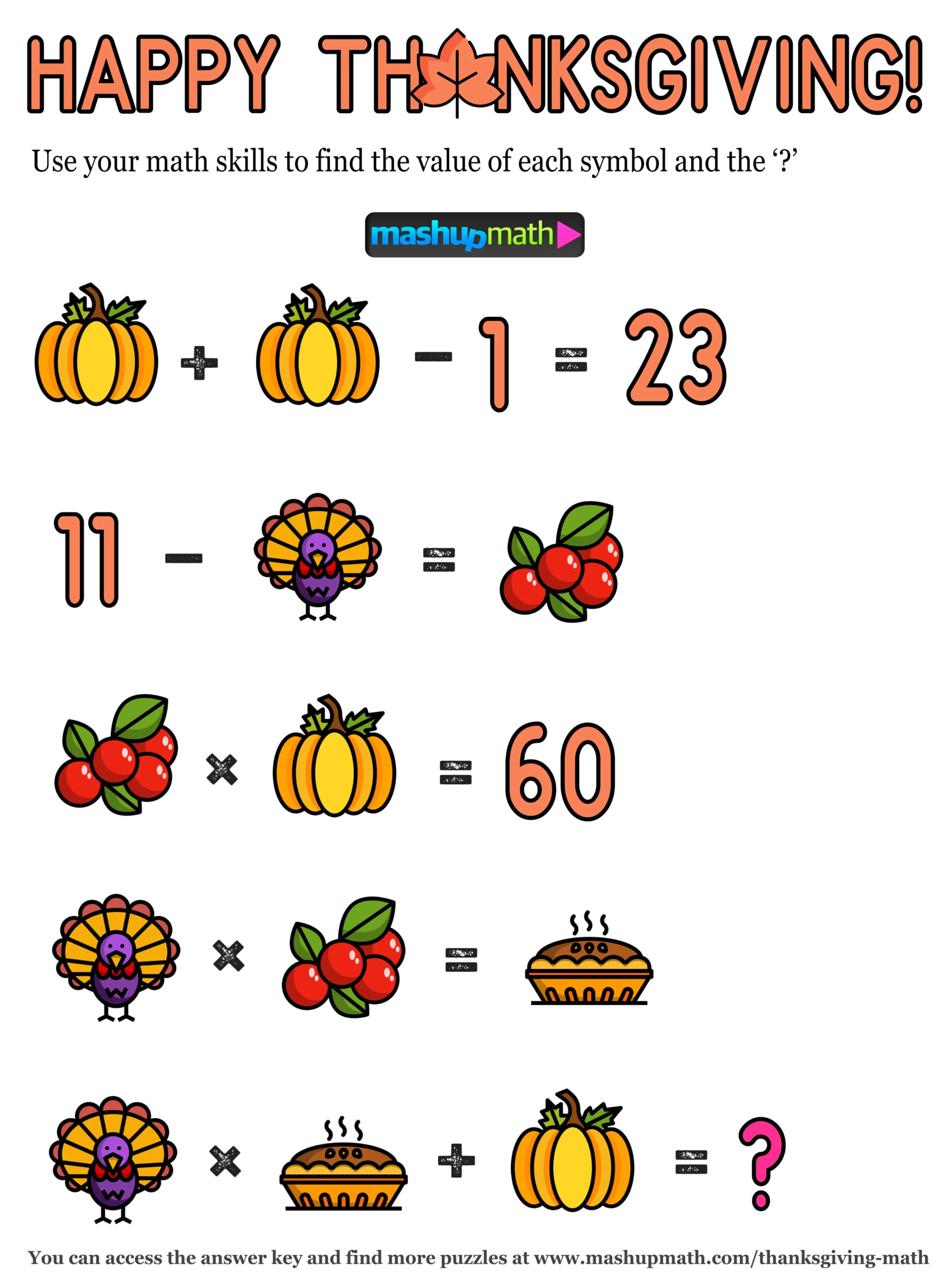 12 Thanksgiving Math Activities For Grades 1-8 — Mashup Math with regard to Thanksgiving 5Th Grade Math Worksheets