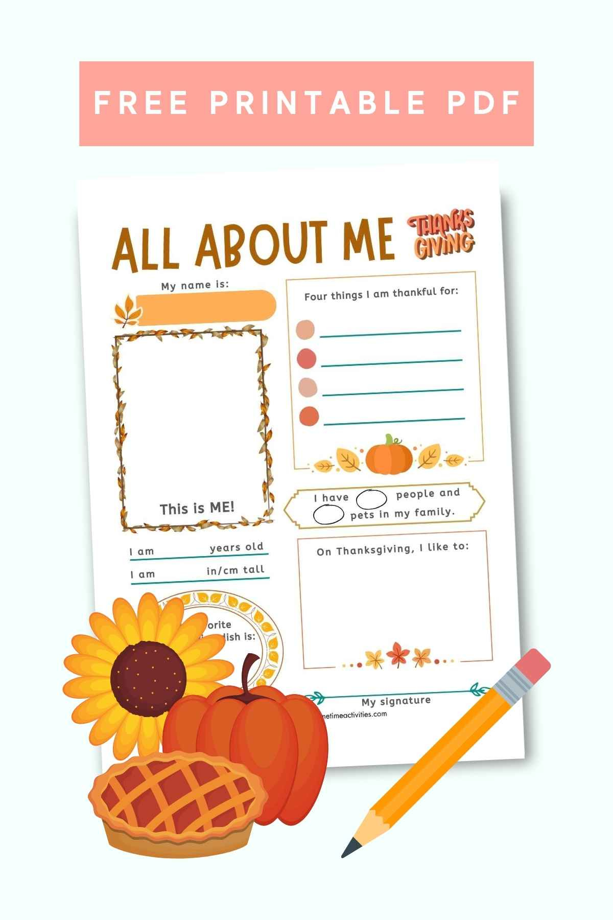 All About Me - Thanksgiving Printable Worksheet intended for Thanksgiving Main Idea Worksheets