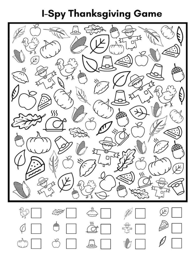 Free I Spy Thanksgiving Printables Your Kids Will Love! - Originalmom for Thanksgiving Hidden Pictures Worksheets
