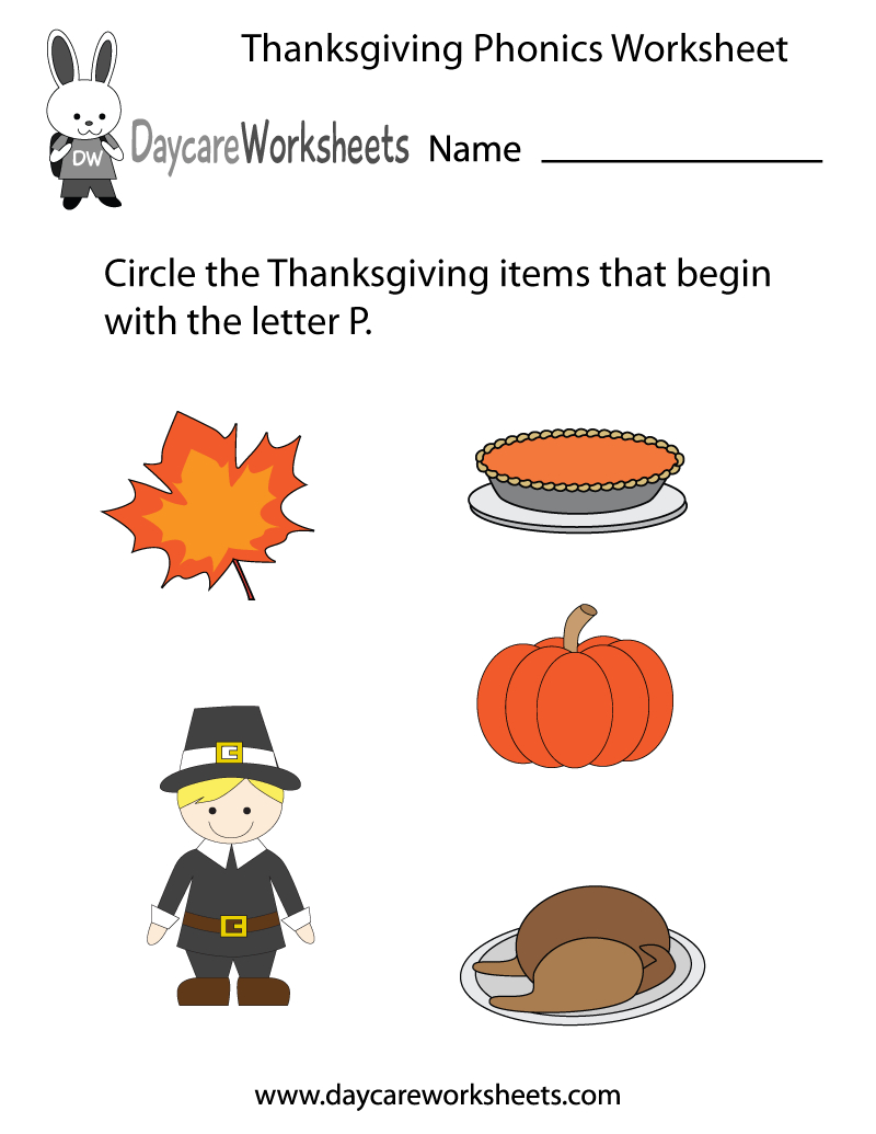 Free Preschool Thanksgiving Phonics Worksheet within Prek Thanksgiving Worksheets