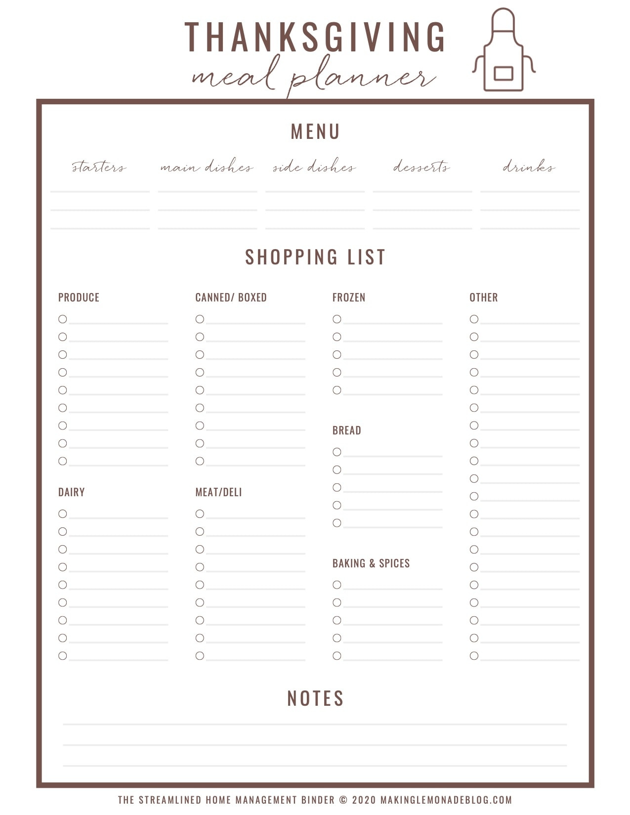 Free Printable Thanksgiving Menu Planner &amp;amp; Checklist - Making Lemonade inside Thanksgiving Menu Worksheet
