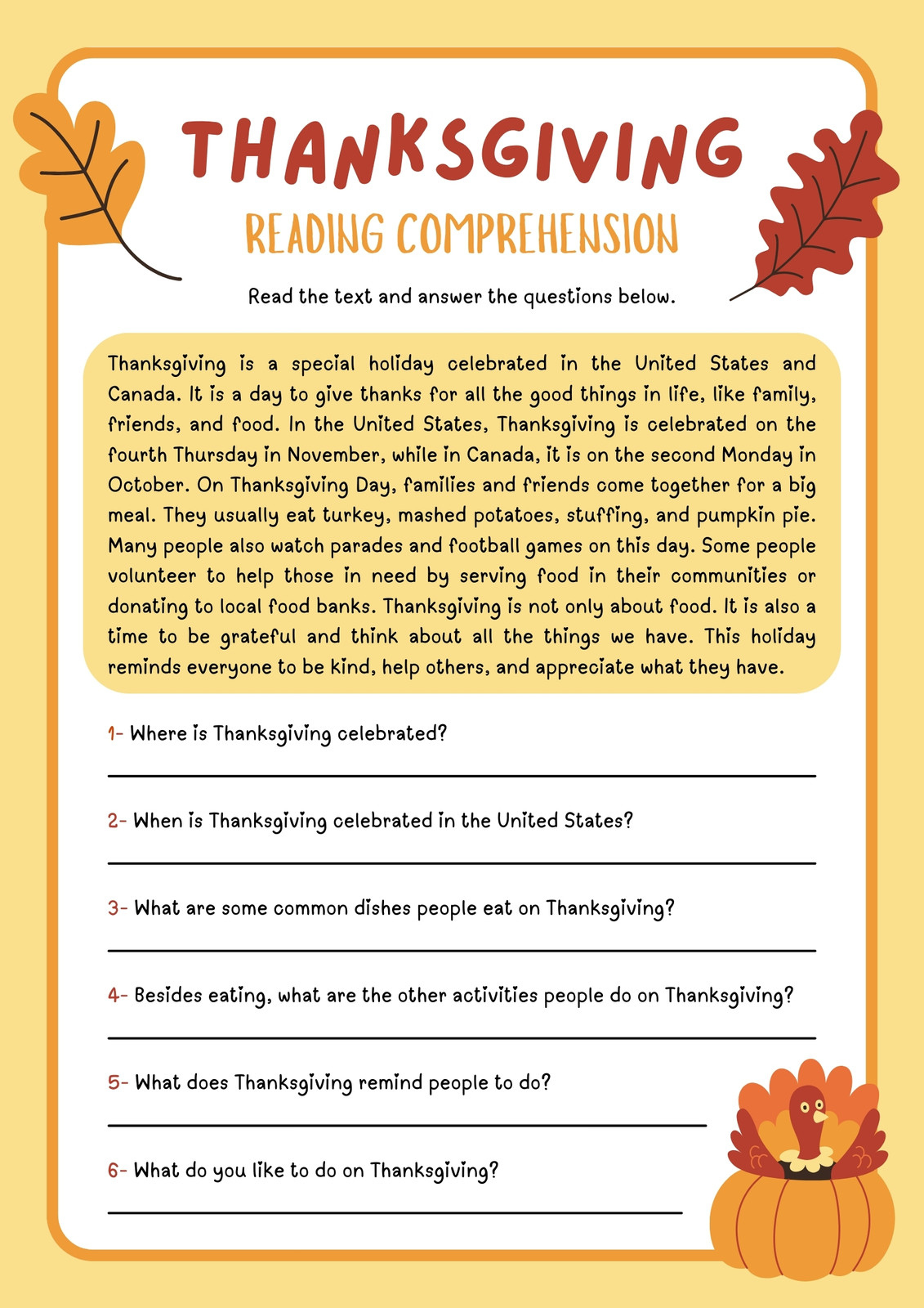 Free Printable Thanksgiving Worksheet Templates | Canva with Thanksgiving Main Idea Worksheets