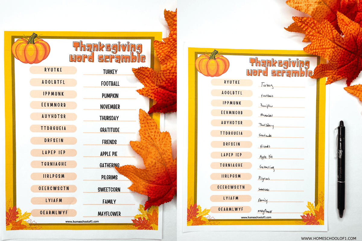 Free Thanksgiving Word Scramble Printable (With Answers) within Thanksgiving Word Scramble Worksheet