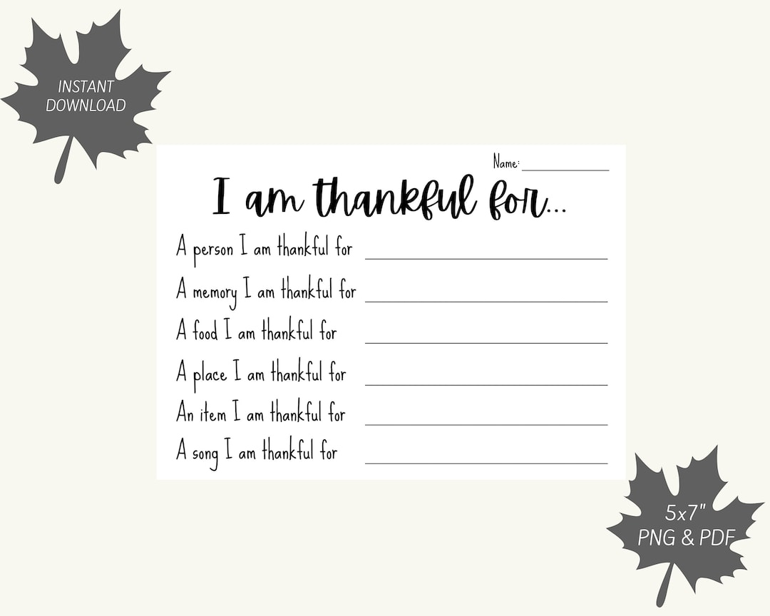 I Am Thankful For Thanksgiving Activity Printable - Etsy Hong Kong with regard to I Am Thankful For Thanksgiving Worksheet
