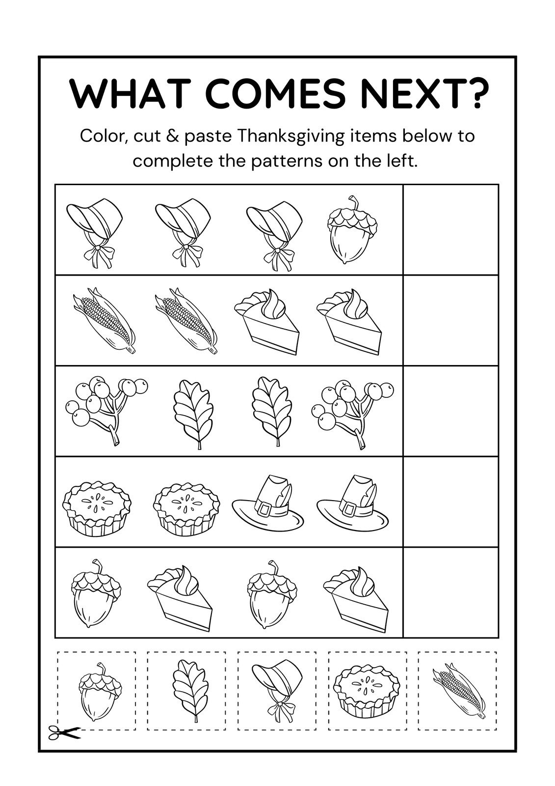 Page 4 - Free Printable Thanksgiving Worksheet Templates | Canva in Thanksgiving Pattern Worksheet