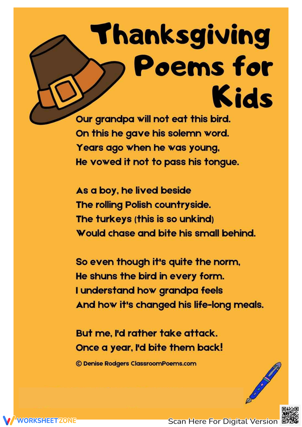 Printable Thanksgiving Poems For Kids Worksheets in Thanksgiving Poem Worksheet