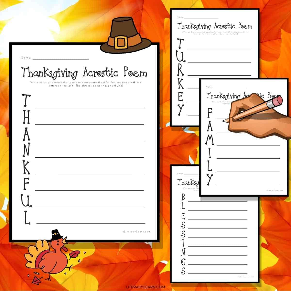 Thanksgiving Acrostic Poems - 4 Free Printables - Literacy Learn within Thanksgiving Acrostic Poem Worksheet