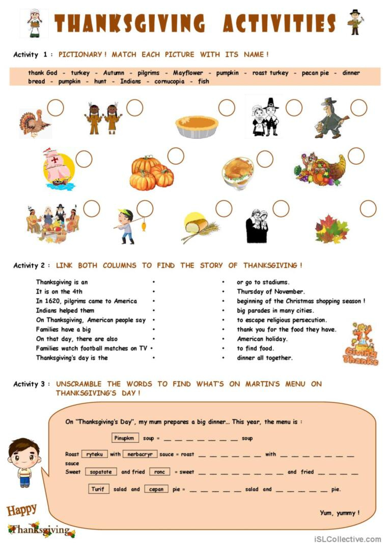Thanksgiving Activities: English Esl Worksheets Pdf & Doc in Thanksgiving Worksheets For ESL Students