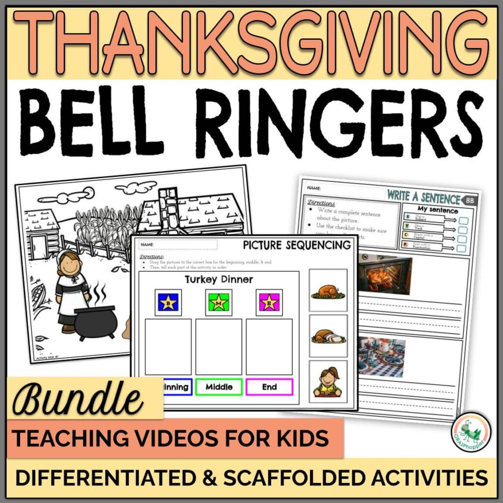 Thanksgiving Bell Ringer Activity Bundle With Sentence Writing with Thanksgiving Sequencing Worksheets