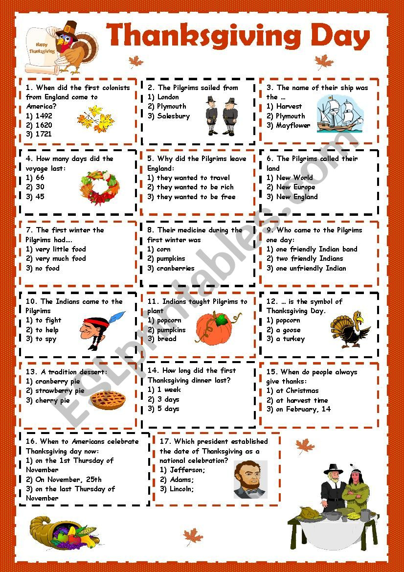 Thanksgiving Day - Esl Worksheetkosamysh - Worksheets Library regarding Thanksgiving Worksheets For Esl Students